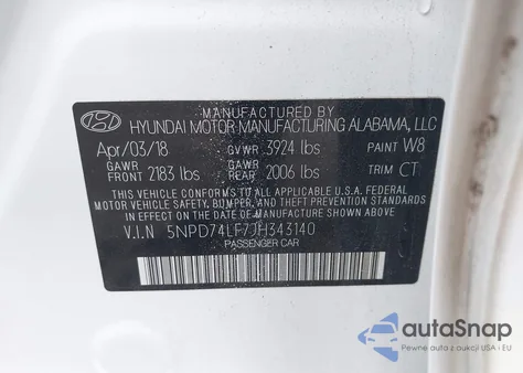 2018 Hyundai Elantra Se from USA, damaged, VIN 5NPD74LF7JH343140